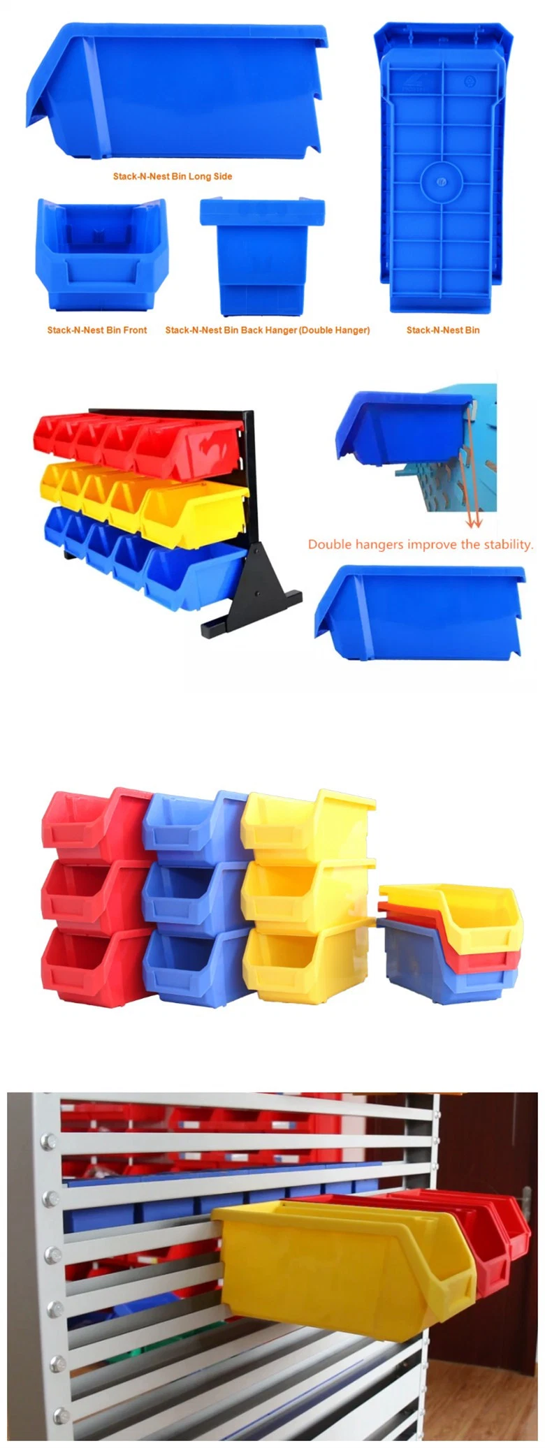 Low Cost Cheap Plastic Bolt Bins Stack and Nest Type Free Standing