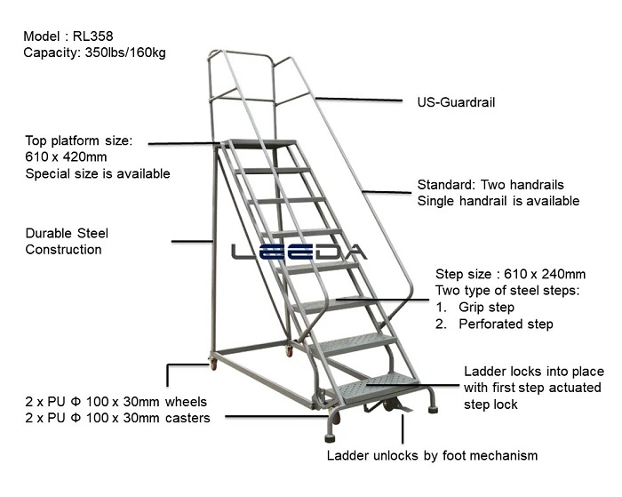 Warehouse Platform Step Rolling Ladders Rl Version