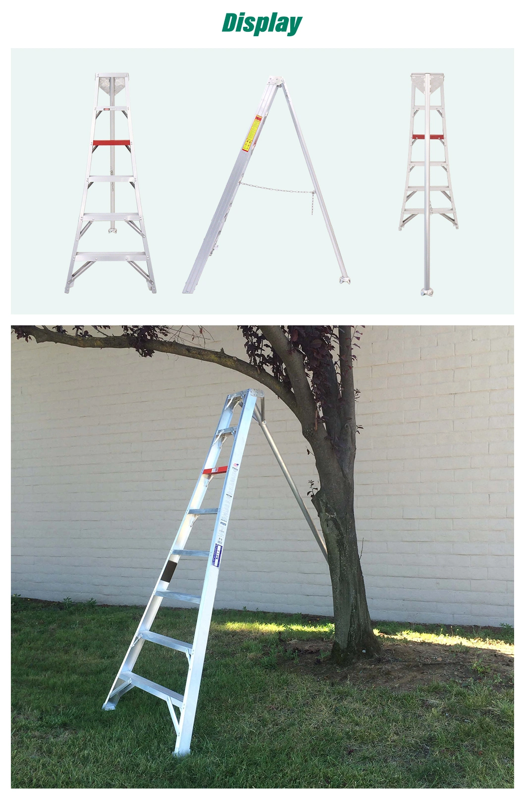 Heavy Duty Adjustable Leg 1A Type Orchard Aluminum Tripod Ladder for Fruit Picking