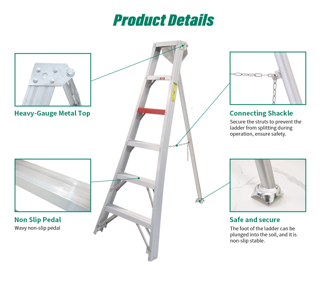 Heavy Duty Adjustable Leg 1A Type Orchard Aluminum Tripod Ladder for Fruit Picking